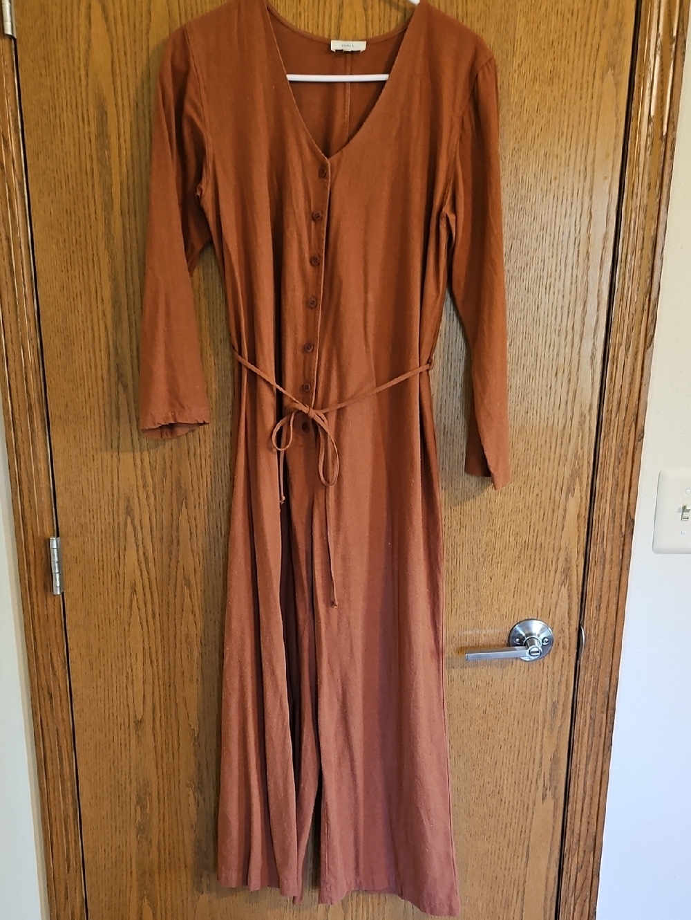 OZMA Long Sleeve Cypress Playsuit, Silk Noil, Sienna